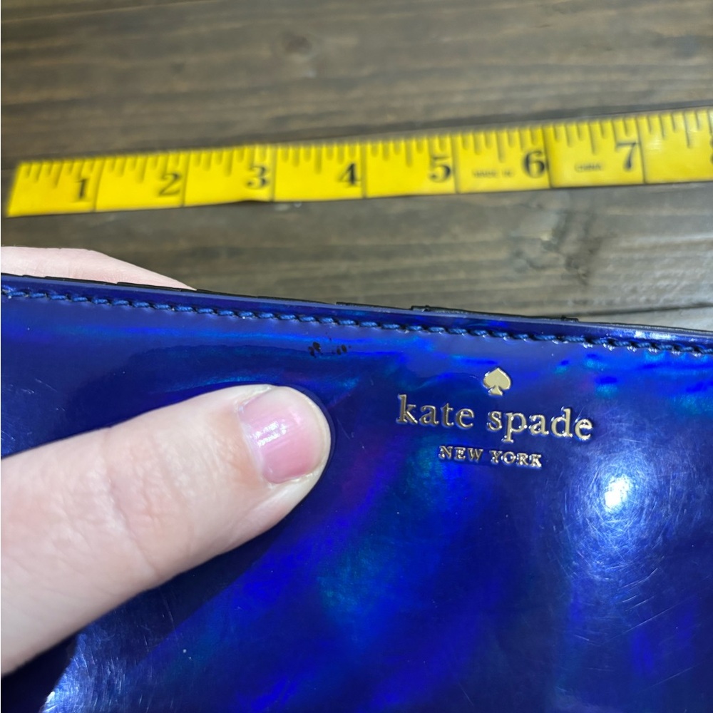 Kate Spade Rainer Lane Iridescent Blue Snap Close Wallet with Storybook Lining - Picture 10 of 13